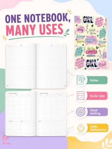Image of DOODLE A5 Planner & Notebook Set of 2 | 12-Month Undated Planner + 148 Ruled Pages | 160 Pages Each | Cute Journal for School, College, Office, Work & Gifts