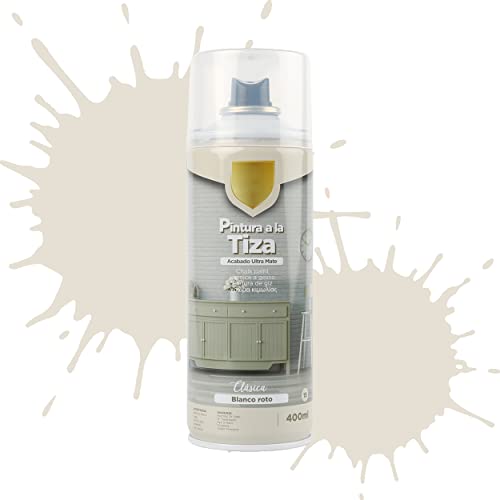 Etrexonline Pintura en Spray Ultra Mate a la Tiza, Chalk Paint Spray, Ideal para Metal,Madera y Cerámica, Acabado de Estilo Vintage - Colores Blanco Roto (400ml, 1 Unidad)