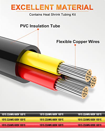 NAOEVO 22 Gauge Wire 3 Conductor Electrical Wire, 22 AWG Stranded PVC Cord, 12V Low Voltage/Tinned Copper/Flexible Cable for Automotive Wiring, Lamp Cord, Marine Cable (50FT)