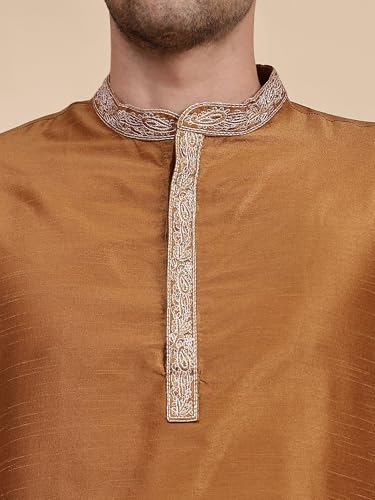 Image of SKAVIJ Men's Art Silk Embroidered Kurta Pajama Set Thread Work Ethnic Motifs Festive Party Dress