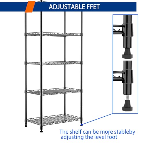 Image of REGILLER 5-Wire Shelving Metal Storage Rack Adjustable Shelves,Standing Storage Shelf Units for Laundry Bathroom Kitchen Pantry Closet(Black,11.8 inch D x 21.2 inch W x 53.5 inch H)