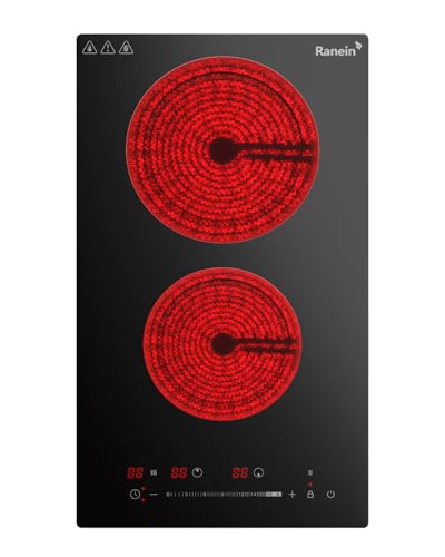 Image of Ranein GEN II 12 Inch 2 Burner Electric Cooktop, Max 3000W 240V Ceramic Panel Built-in Electric Stove Top, with Child Safety Lock, Timer, Over-Temperature Protection