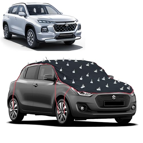 Image of Dog Protection Spike Car Cover for Grand Vitara Bonnet to Roof Easy Installation with 4 Elastic Hook Strap | Anti-Scratch Soft Cotton Inner | Complete Protection from Street Dogs & Monkeys