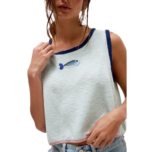 Women Front Tie Crochet Knit Tank Vest Y2k Button...