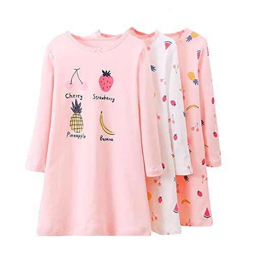 Girls Kids 2Pcs Cotton Sleep Gown Dress Cartoon Crew Neck Soft Home Summer Casual Dress2
