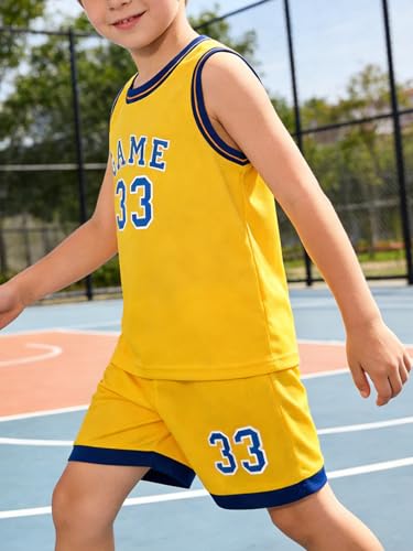 Image of 2 or 6 Piece Kids Boys Basketball Jersey Set Youth Letters Printed Lightweight Basketball Tank Top and Track Shorts