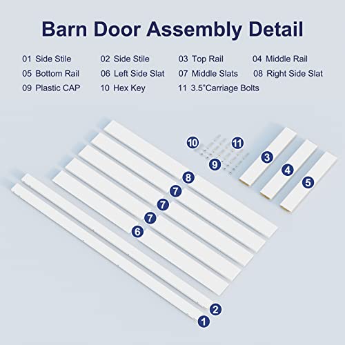 Image of SmartStandard 36 x 84 inch White Barn Door Slab MDF Non-Bending Sliding Closet Door, Waterproof PVC Coating, Interior Single H-Frame