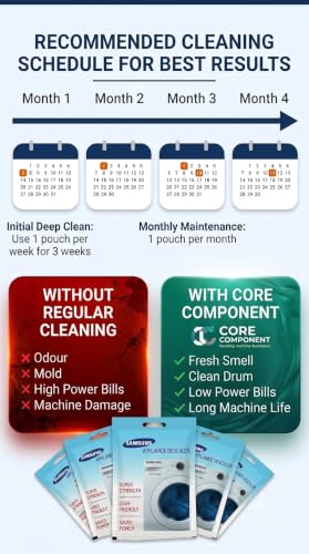 Image of Washing Machine Descaling Powder | Removes Limescale, Mold & Bacteria | Deep Cleans Drum, Tub & Rubber Seal | Front Load & Top Load | 100g Each (Pack of 4)