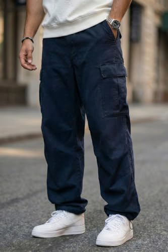 Image of Veirdo Men's Baggy Cargo Oversized Pants with Utility Pockets, Relaxed Loose Fit Street Style Trousers, All-Day Comfort, Perfect Casual Wear, Travel, (Size S to 2XL)