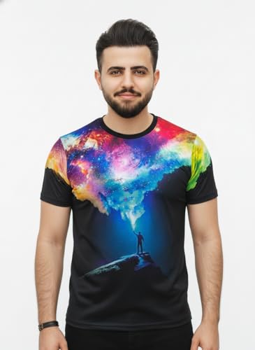 Image of Vibrant Nebula Cosmic All-Over Print T-Shirt | Explorer Under Galaxy Art Tee