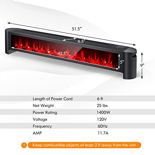 Tangkula 1400W Baseboard Heater, Electric Baseboard Heater With Remote, 6 Adjustable Realistic 3D Flame, Thermostat thumb #4