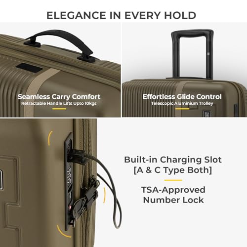 Image of EUME Overnighter 16 inch and Classic Check - in Large 75 Cm Luggage Trolley Bags for Travel - Set of 2 (Olive Green) | Polycarbonate (PC) 8 Hinomoto Wheels Suitcase | Trolley Bags | Luggage Trolley