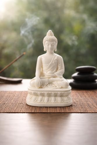 Image of Peaceful Meditating Buddha Idol for Home Decor | Serenity White Buddha Statue for Living Room, Office & Meditation Space | Spiritual Decorative Showpiece for Positive Energy & Vastu Harmony