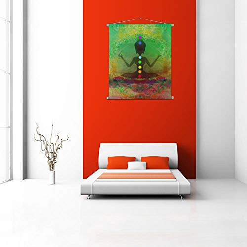 Image of ArtzFolio Yoga Lotus Pose Canvas Fabric Painting Tapestry | Scroll Art Hanging 35.9 x 40 inch (91 x 102 cms)