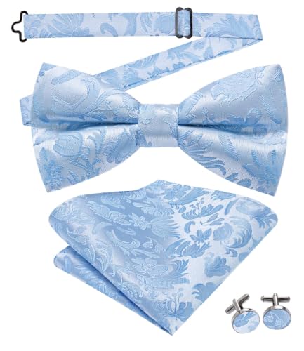 Image of Dubulle Mens Paisley Striped Bowtie Set Pre-tied Bowtie for Men and Pocket Square Set Wedding Business