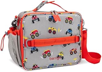 Bentgo Kids Prints Lunch Bag - Double Insulated, Durable, Water-Resistant Fabric with Interior and Exterior Zippered Pockets and External Bottle Holder- Ideal for Children of All Ages (Trucks)