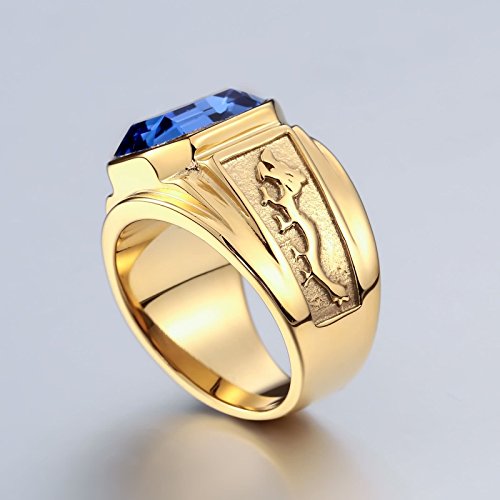 Bague acier inoxydable hommes chevalière dragon avec zircone bleue - 3
