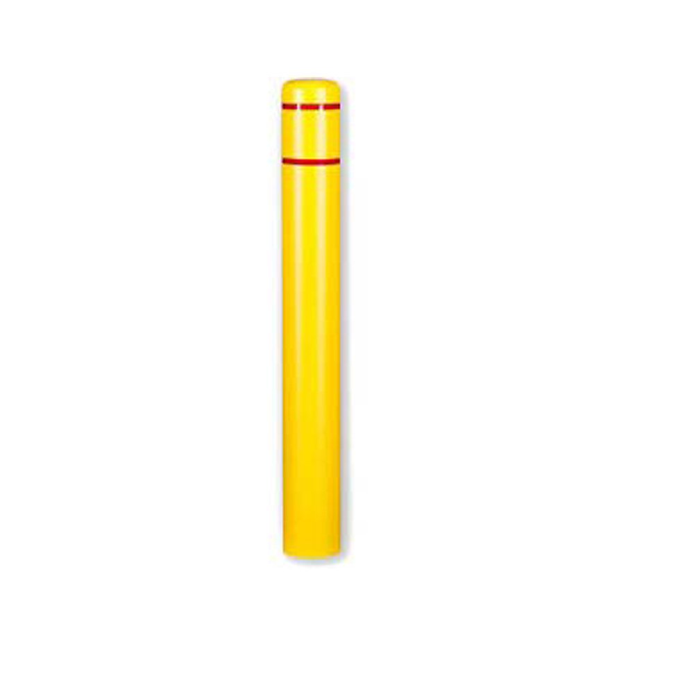 Bollard Sleeve With Reflective Strips - 7" Dia.X60"H - Yellow With Red Reflective Strips - Yellow With Red Reflective Strips