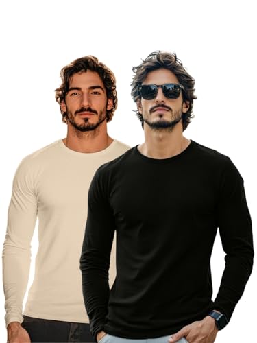 Image of Veirdo Pure Cotton Round Neck Regular Fit Solid Full Sleeve T-Shirt Combo for Men & Boys (Pack of 2 Available in Size S to 2XL)