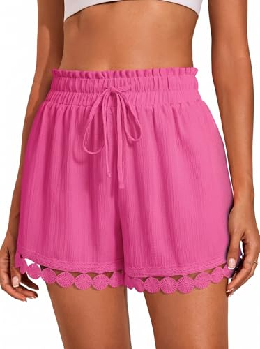 Image of Dokotoo Womens Shorts Summer Casual Loose Elastic Waist Drawstring Lace Boho Beach Cover Up Shorts