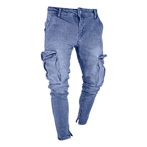 Pantalones Vaqueros para Ajustado con Bolsillo Pantalones Hombre Modernos Color Sólido Pantalón Trabajo