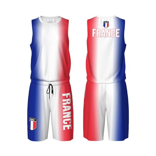 DABOYOZHZH France Flag Basketball Uniform Suit for Men Team Training Athletic Gradient Jersey