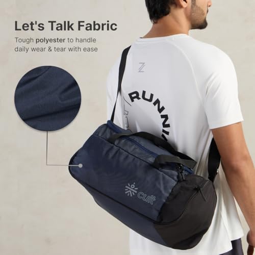 Image of Cult 25 Litre Gym /Duffle Bag for Men & Women - Water-Resistant Sports & Travel Bag with Spacious Main Compartment, Side Mesh Pocket, Durable Zippers & Adjustable Shoulder Strap - Black Navy