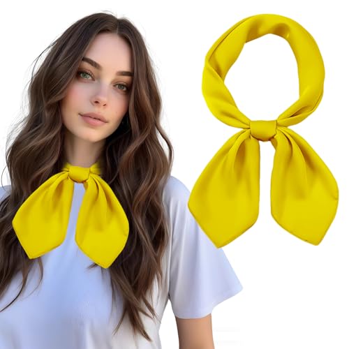 VLYX Pañuelo de Seda 70x70 cm para Mujer - Multiusos Estilo 50s, Amarillo Brillante