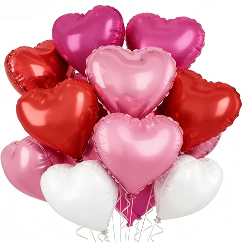 Ballon Coeur,12 pcs Ballons Rose Rouge Blanc Baudruche en Forme de Coeur, Ballons Gonflables Helium Coeur pour Saint Valentin, Anniversaire, Mariage, Fête...