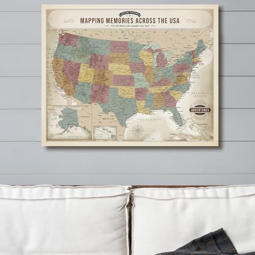 Image of DECORARTS - Vintage Soft Pastel USA Map Canvas Wall Art, United States Maps for Wall, Hand-Stretched Giclee Print, Living Room Bedroom Office Home Decor, Ready to Hang, Handcrafted in USA, 20x16''