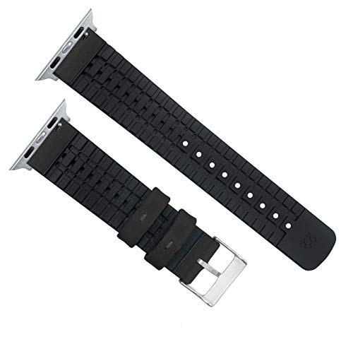 Image of BARTON WATCH BANDS- Black Leather and Rubber Hybrid - Choose Color & Size - Compatible with All Apple Watches (Ultra, SE, 8, 7, 6, 5, 4, 3, 2, 1) - 38mm, 40mm, 41mm, 42mm, 44mm, 45mm, 49mm