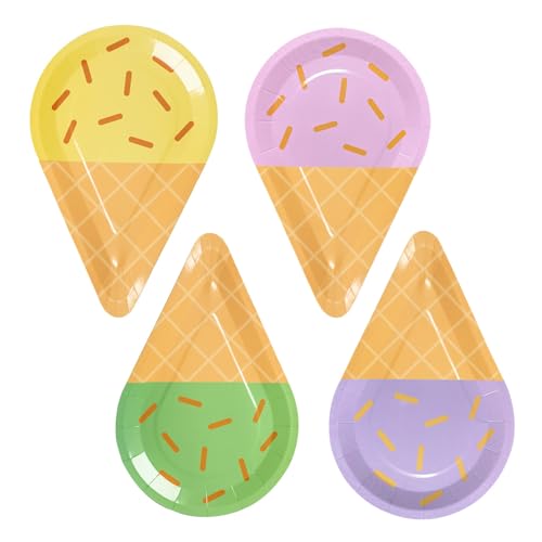 ANQIAOER Juego de 40 platos de papel para fiestas, postres de helado, platos desechables para fiestas, platos de papel de colores multicolor para decoración de cumpleaños, tamaño: 28 x 18 cm