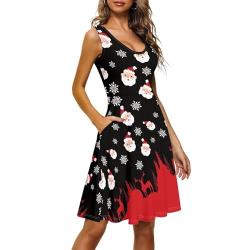 Image of Women Stylish Tank Dresses Sleeveless Round Neck Midi Casual Dress with Pocket for Summer