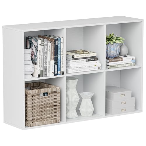 VDNEND Meuble de Rangement Cube Bibliothèque 6 Cubes, Étagère à Casiers en Bois avec Fond, Organiseur de Rangement Vitrine pour Salon, Chambre, Bureau,...