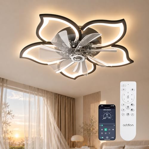 addlon 27'' Flower Low Profile Ceiling Fans with Lights and Remote, Black