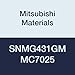 Mitsubishi Materials SNMG431GM MC7025 Coated Carbide SN Type Negative Turning Insert with Hole, GM Breaker, Square, Grade MC7025, 0.5" IC, 0.187" Thick, 0.02" Corner Radius (Pack of 10)