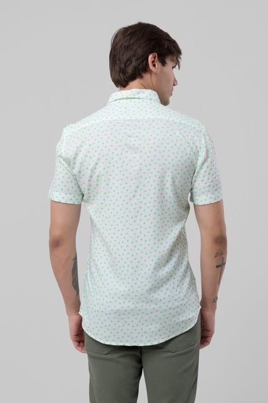 Image of SNITCH Men Cotton Regular Fit Fluorescence Polka Shirt