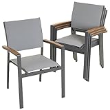 Nexos Trading Gartenstuhl Stapelsessel Stapelstuhl Balkonstuhl - Teslin-Gewebe Alu-Gestell stapelbar - Farbe: Rahmen grau/Bespannung hellgrau (4)