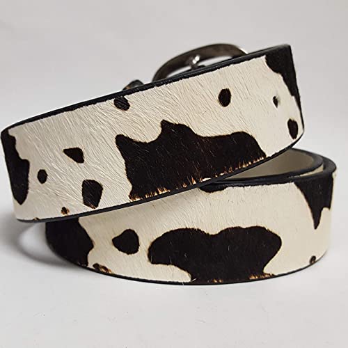 Hot Trendy Hair On Calf Leather Belt in Animal Print (Cow White/Black, Small)3