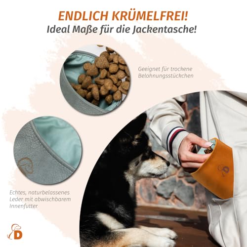 Pantolinos DOGOLINO® Leckerli-Beutel für Hunde aus Leder - Leckerlitasche - Futterbeutel für Hundetraining - Kleiderschutztasche - Snackbeutel zum Gassi gehen (Grau, Basic)