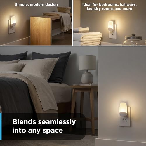 Image of GE LED Night Lights Plug Into Wall, Dusk to Dawn Sensor, Ambient Lighting, Dorm Room Essentials, Nightlight for Bedroom, Bathroom Decor, Kitchen Warm White, 86119, 4 Pack