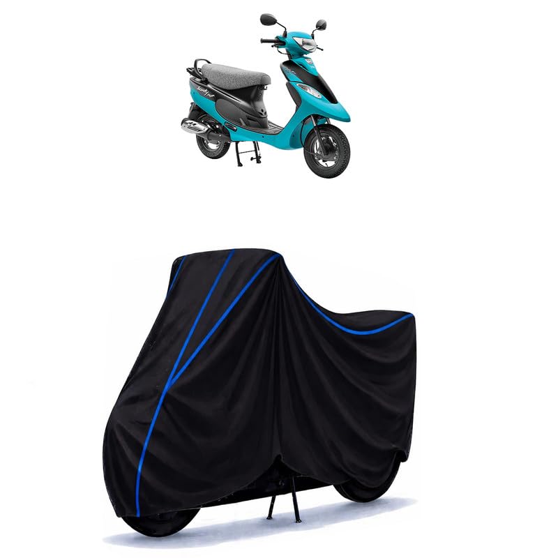 Image of Scooty Cover Water Resistant for Pep Plus Standard | Universal Scooter & Bike Cover | Heavy Duty UV Dust, Rain & Scratch Protection | Elastic Fit All Weather Indoor Outdoor | Black with Blue Piping