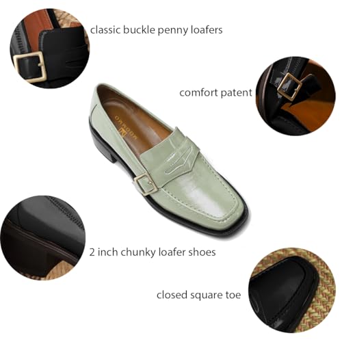 Image of MOOMMO Women Chunky Heel Penny Loafers Square Toe Buckle Slip On Comfort | Office Ladies Loafer Pumps 2 inch Stacked Block Heel Dress Loafers Oxfords Walking Dress Shoes Casual Size 4-11 M US