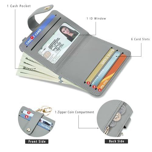 Image of Airkit Small Wallet Women RFID, PU Leather Card Holder with Keychain | Slim Compact Zipper Coin Purse for Ladies, Travel Holiday Gifts for Mom, Cute Mini Bifold Wallets