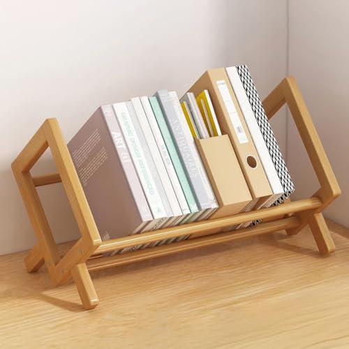 REENEW 卓上本棚 小さい おしゃれ 天然竹製 小さい本棚 本立て 本棚 卓上 デスク上置き棚 書架 省スペース 大容量 CD・DVD収納ラック 雑誌 新聞 書類入れ 多機能 簡単な組み立て 事務用品 33*21*24.5cm 原木色 (ナチュラル,4