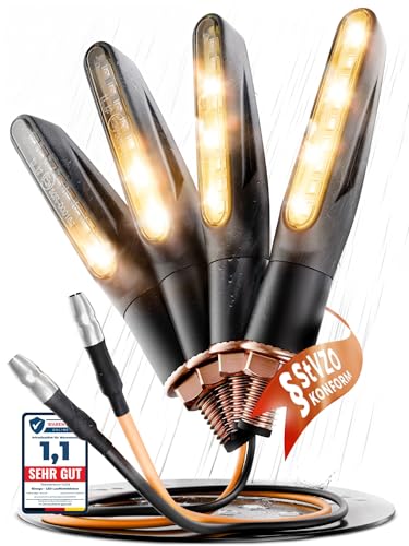 Binego® 4x LED Blinker Motorrad E Geprüft mit Lauflicht LED | Universelle Mini Blinker Moped Zubehör | StVZO konform (4er Set)
