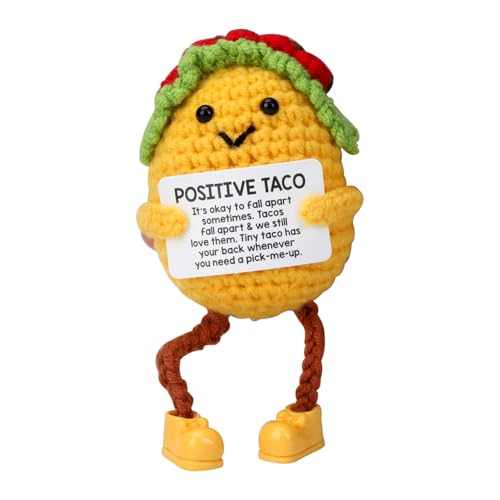 MUCOOS Positive Taco Plush,Handmade Crochet Companion with Motivational Message,Birthday Gift Cheerful Gift for Friend Women