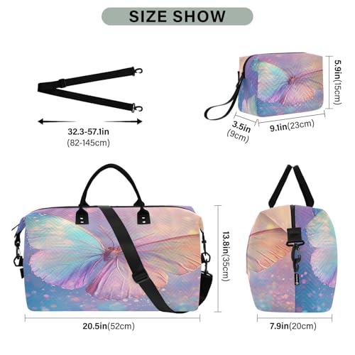 susiyo Beautiful Rainbow Butterfly Expandable Travel Duffle Bag, Large Weekender Overnight Bags and Adjustable Strap, Carry On Shoulder Tote Bag, Gym Duffel Bag with Toiletry Bags for Hospital3