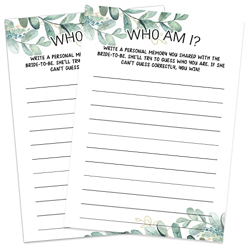 Bridal Shower Game Cards, Who Am I Game, Greenery Theme Engagemen...