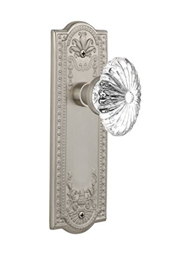 Nostalgic Warehouse Meadows Plate with Oval Fluted Crystal Glass Knob, Passage - 2.375, Satin Nickel